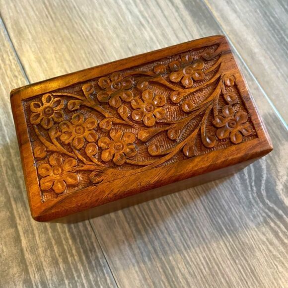 Other - Hand carved floral design small wood box